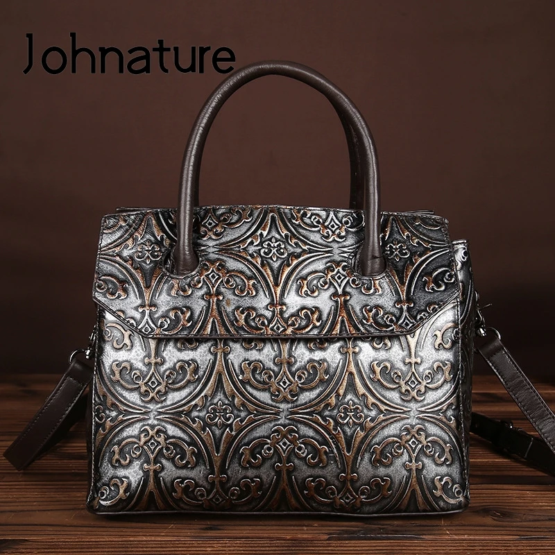 Женская винтажная сумка мессенджер Johnature ручная работа из натуральной кожи на