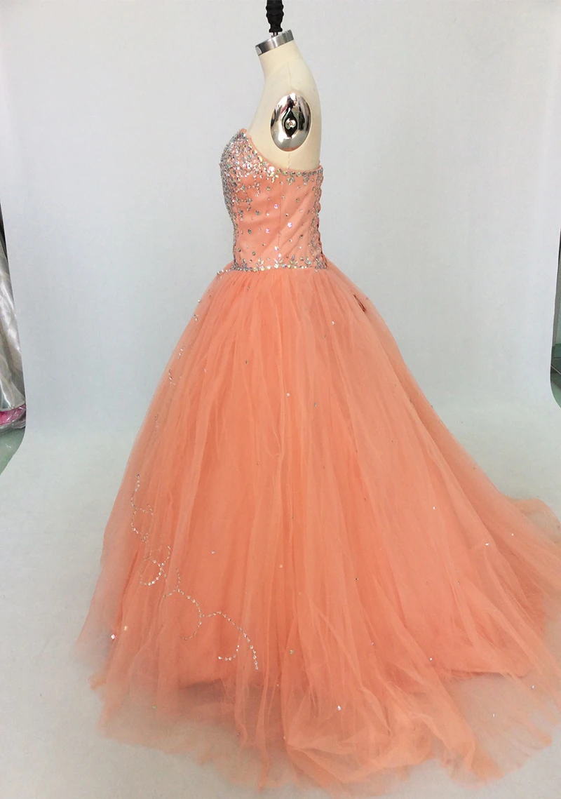 Оранжевые платья Quinceanera бальное платье с бисером и кристаллами милое для