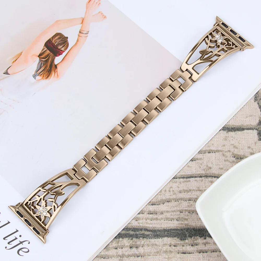 Ремешок для Apple Watch Band Series 6 SE 5 4 3 2 38/42 мм 40/44 модный резной стальной браслет со