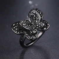 luxury shinny black cubic zirconia black gun plated butterfly shape rings anillos mujer for women men jewelry wholesale r 015