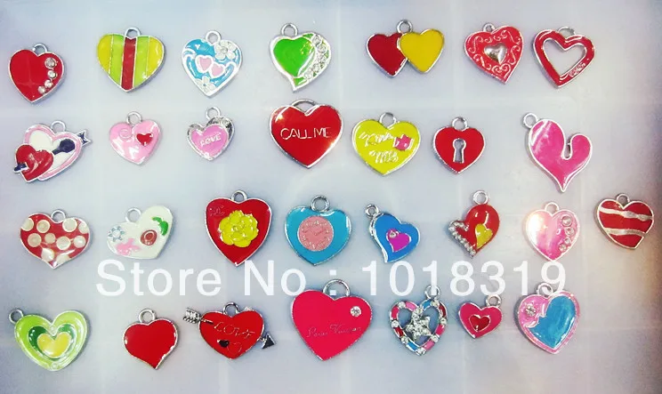 

100Pcs/Lots Enamel MIXED heart charms for key charm