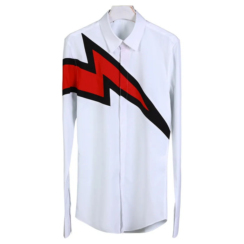 Новинка мужская рубашка роскошный дизайн модная красная с принтом молнии Camisa
