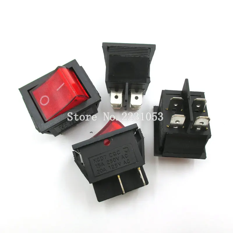 2 шт./лот красный светильник 4 Pin Кнопка ВКЛ/ВЫКЛ Лодка Переключатель 250V 15A AC усилитель 125 V/20A P0.5 25*31 мм Кулисные Переключатели KCD4-202