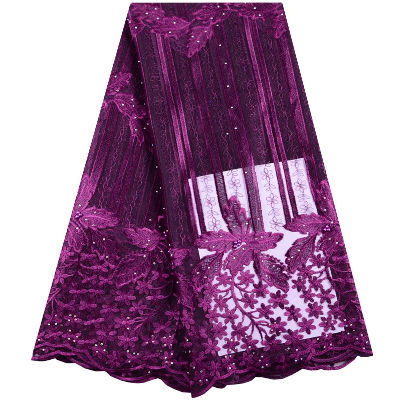 

French Net Lace Fabrics Royal Blue Tulle Lace Embroidery Fabric With Beads And Stones Latest Style African Lace 5 Yards S1430