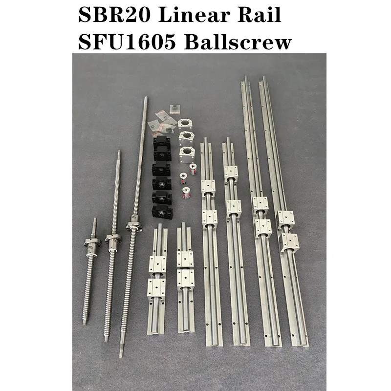 

6 set SBR20 -250/400/550mm Linear Guide Rail + 3 set SFU1605 - 200/300/380mm Ballscrew set + 3 set BK/BF12 CNC Parts