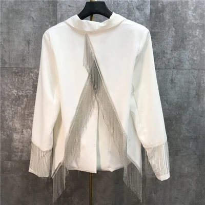 white Cakucool Женская официальная куртка подиумный дизайн отложной воротник разрез сзади кисточки пальто на одной пуговице шикарная Корейская верхняя одежда женская - Цвет: white