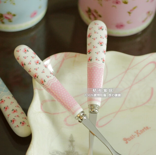 Милая роза в горошек керамическая ручка вилка для фруктов модная из нержавеющей