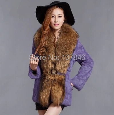 2017 Модные женские натуральный кроличий мех Мех животных куртка енота меховой
