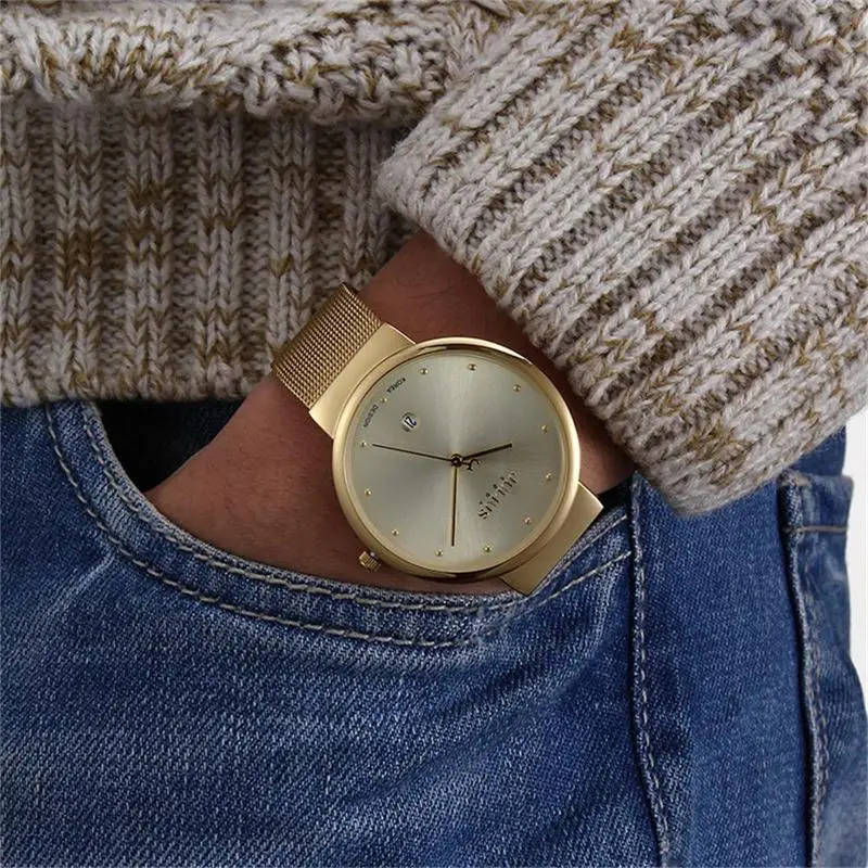 Мужские кварцевые часы Julius супертонкие аналоговые повседневные наручные из