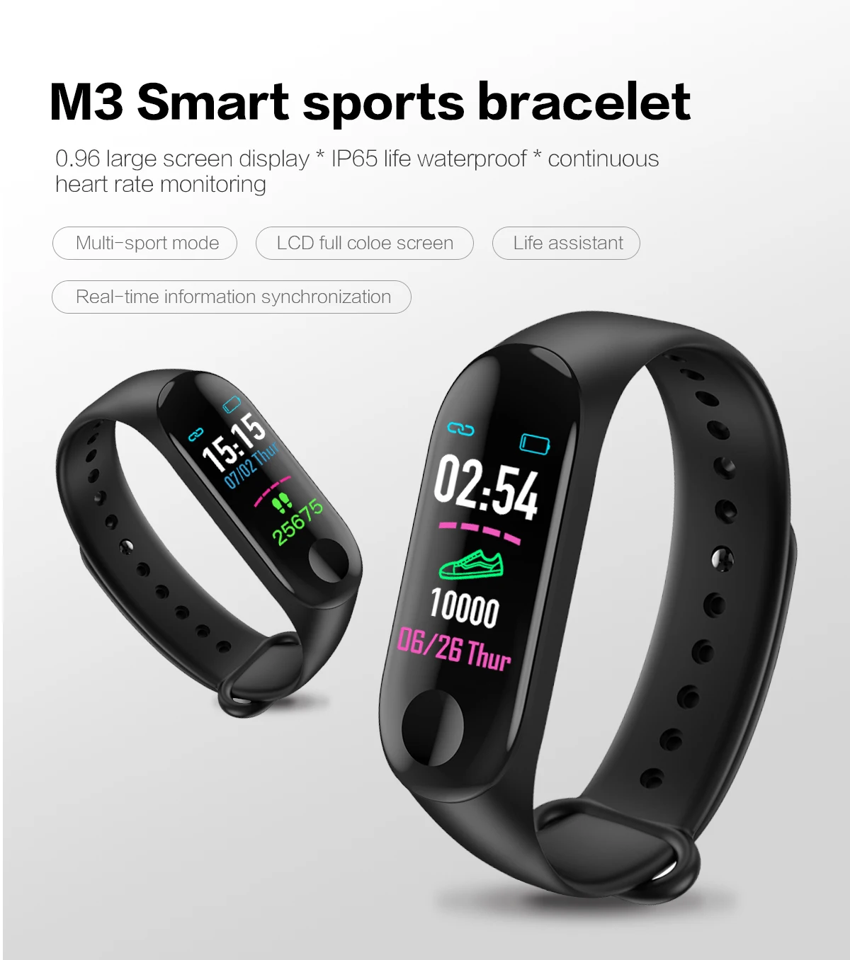 Bluetooth спортивный Монитор артериального давления пульсометр M3 plus фитнес-трекер