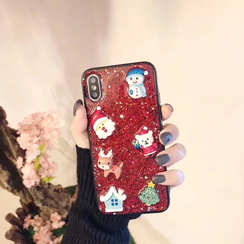 3D Милый Рождественский узор Чехол для iphone 6 6S Plus 7 8 плюс X 10 Bling мягкий тонкий чехол