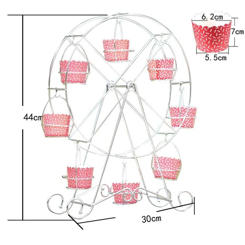 Rotate Ferris Wheel Cupcake Server 8 Cups Stainless Steel Cupcake Stand Cake Holder Decorating Party Supplies