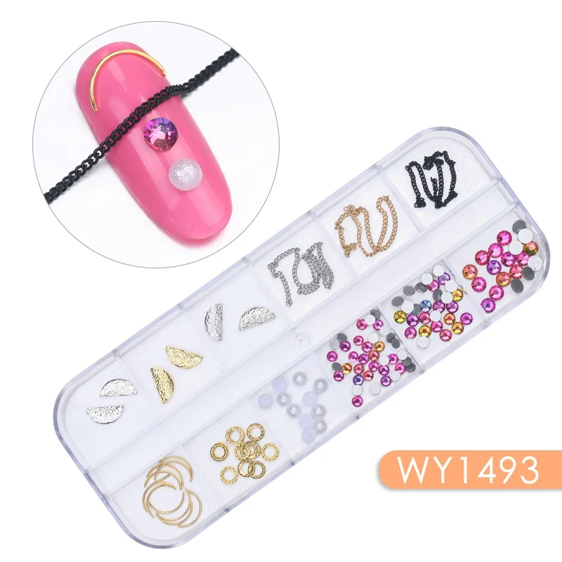 WY1493 12 решеток золотые, серебряные, полые 3D украшения для ногтей металлические заклепки для ногтей блестки Стразы DIY украшения для ногтей боди-арт - Цвет: WY1493