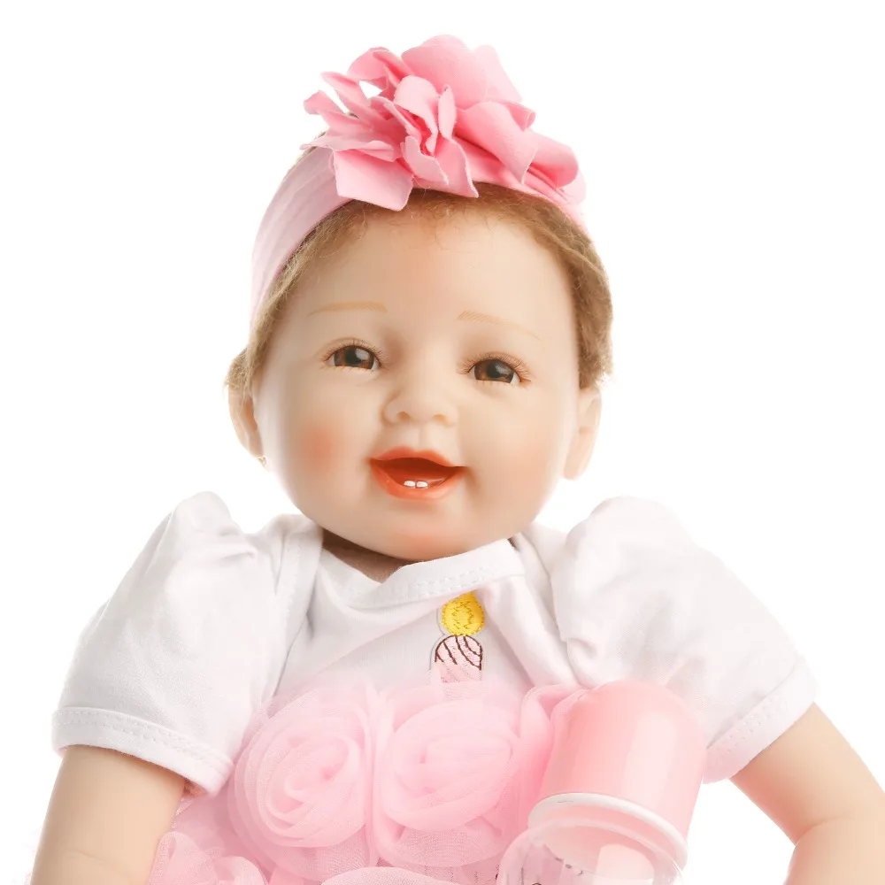 SanyDoll хит продаж силиконовые куклы для новорожденных розовое платье со смайликом