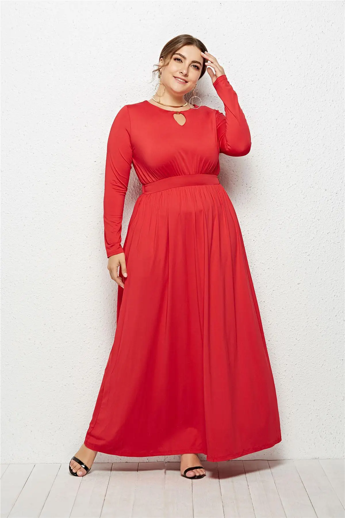 Женское вечернее платье-макси с длинным рукавом и круглым вырезом | Женская