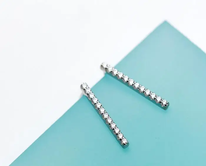 1 пара 100% реального. 925 стерлингового серебра Fine Jewelry Lucky прямо бар геометрические