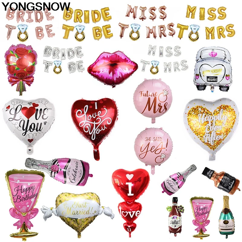 

Bride Miss To Mrs Love Heart Car Wine Bottle Shape Foil Inflatable Helium Air Balloon Wedding Party Valentine's Day Decor