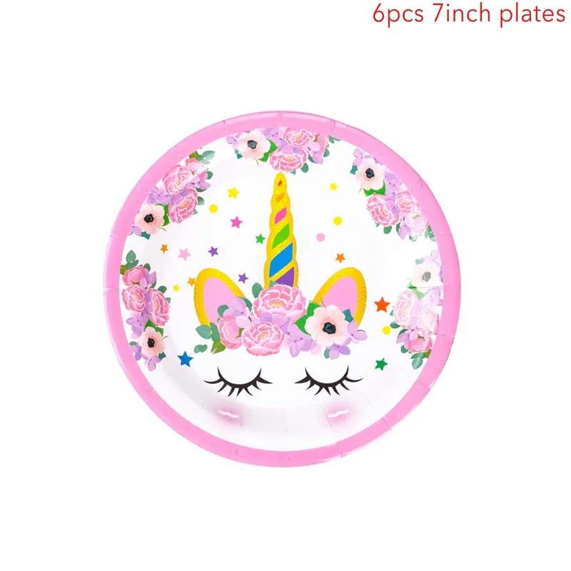 Unicorn 7inch plate Волшебный Единорог одноразовая посуда Радужный Единорог бумажная тарелка чашка с днем рождения украшения для детской вечеринки - Цвет: Unicorn 7inch plate