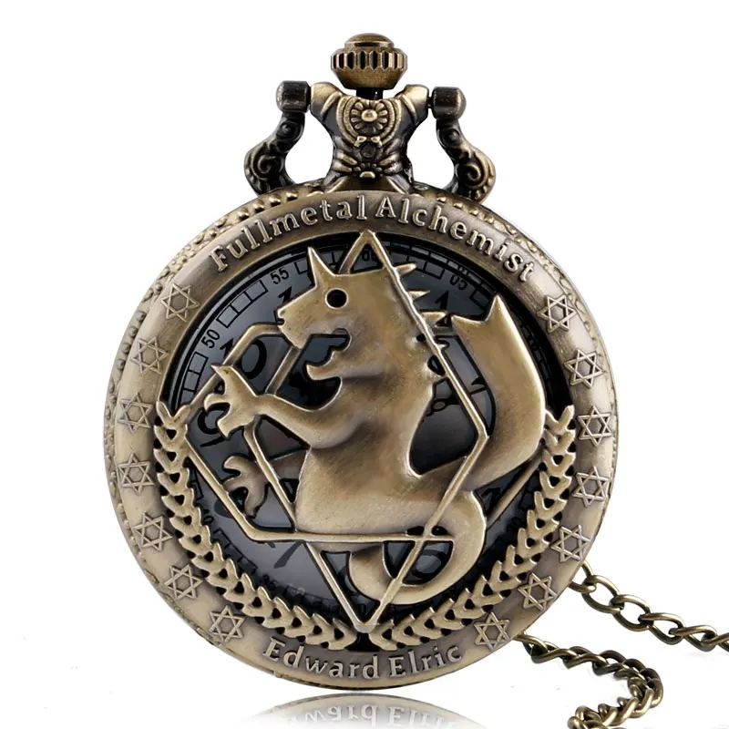 

Modern Men Women Gift Fullmetal Alchemist Steampunk Necklace Bronze Vintage Hollow Pocket Watch Quartz Pendant For Children