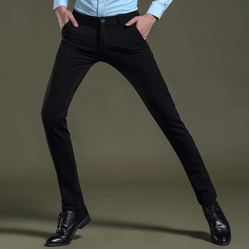 Для мужчин s Платье черного цвета брюки формальные Slim Fit Свадебные Мужские черные
