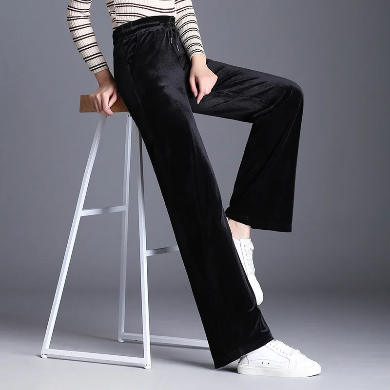 Xisteps Новый 2020 новые осенние женские брюки с высокой талией полной длины бархатные