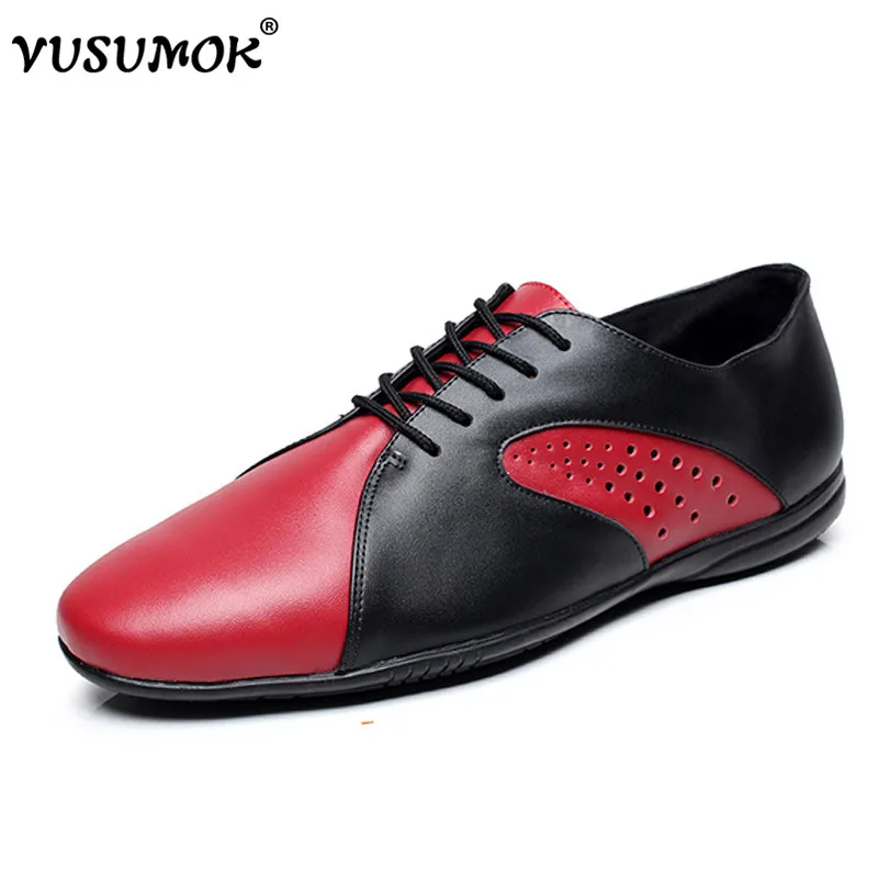 VUSUMOK Genuine Leather Men Dance Shoes Sneakers Black White Modern Shoes Flat Heel Dance Shoes for Men Heel Plug Size