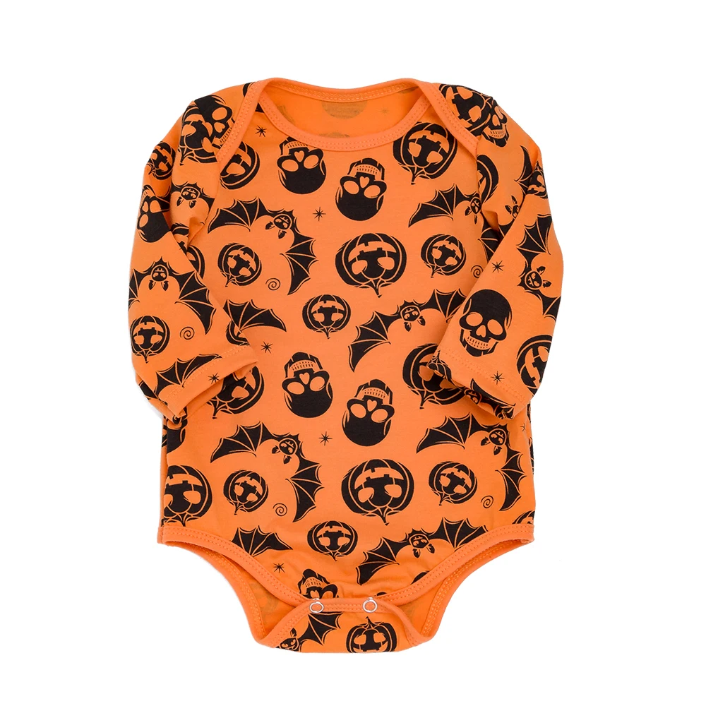 Новые для маленьких мальчиков комбинезон Хэллоуин хлопок оранжевый череп тыквы