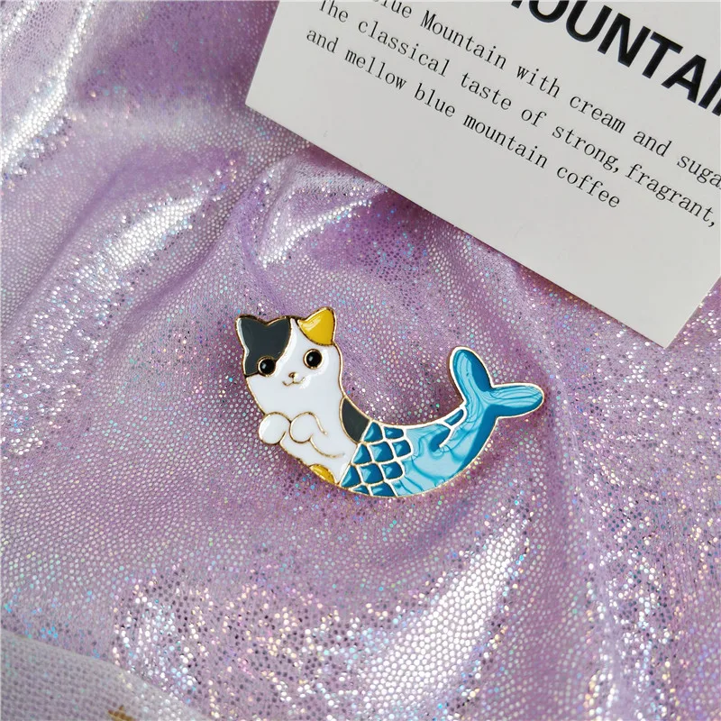 Мода Русалка Cat Эмаль булавки для детей мультфильм животных рубашка лацкан