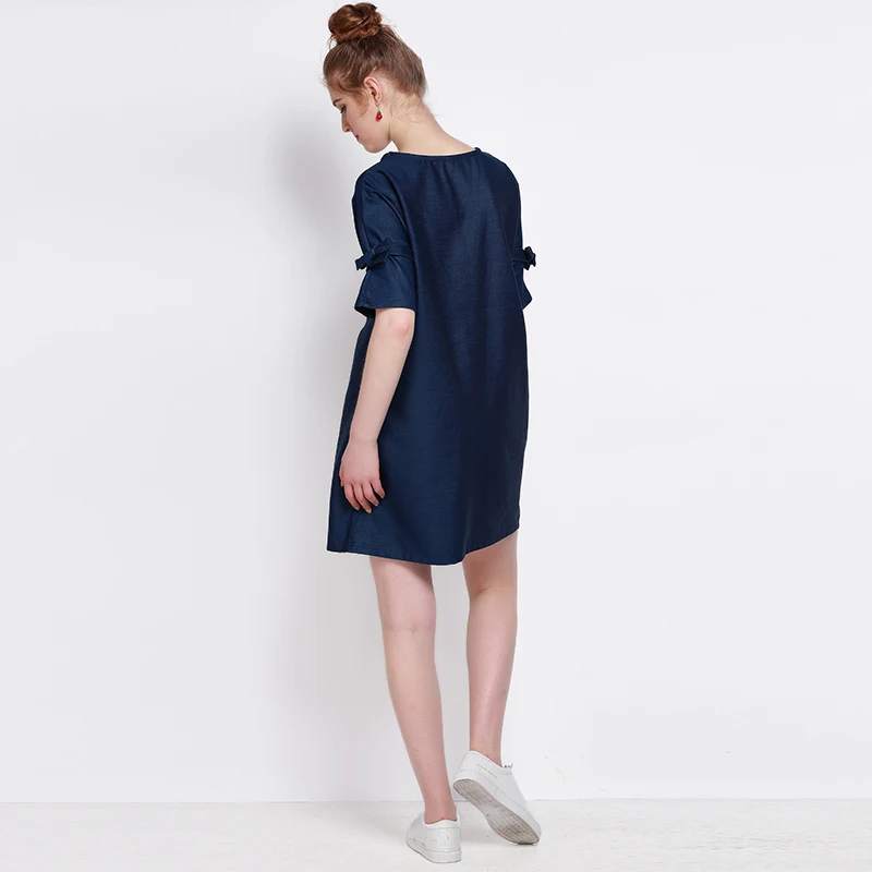 2016 Летом Дизайнер женские Платья Синий Половина Рукава Твердые Мода Марка