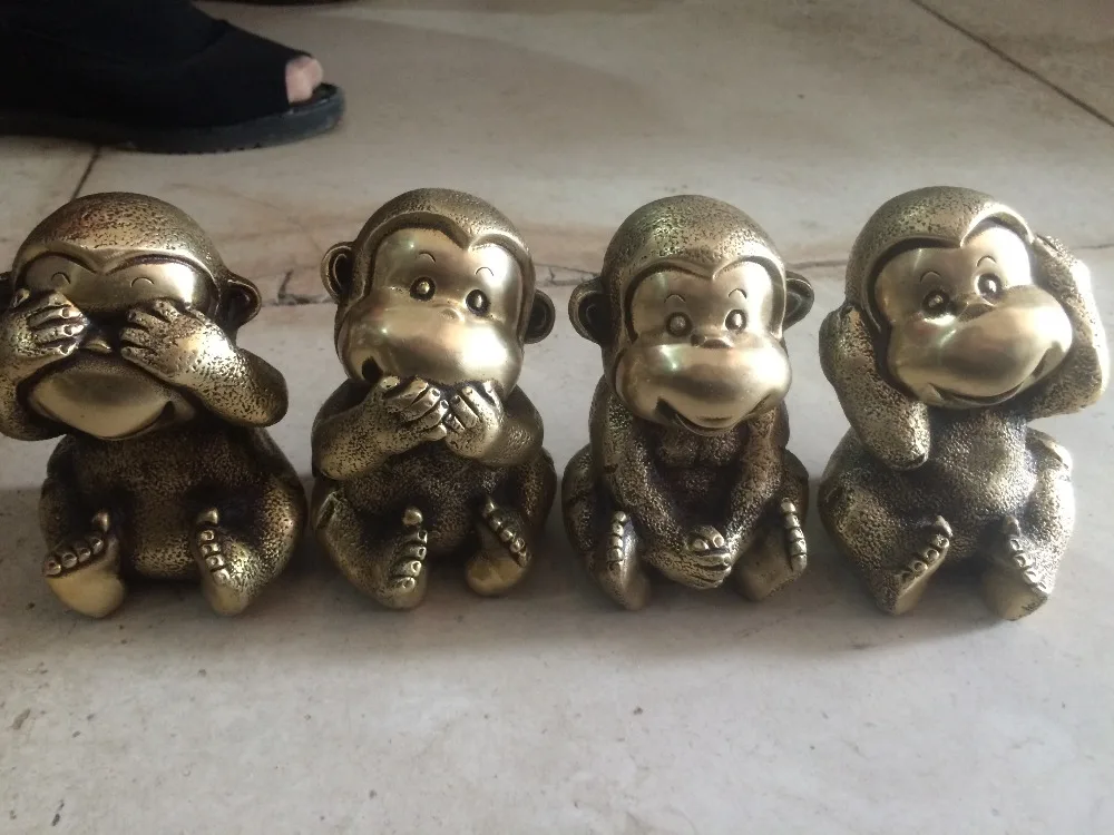 

Family decoration office decoration four cute little monkey brass statues decoration metal handicraft