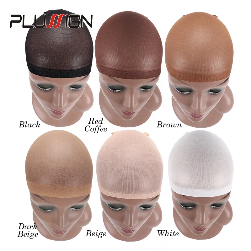 24Pcs (12Packs) Wholesale Elastic Stocking Wig Liner Cap Snood Nylon Stretch Mesh Beige/Black/Brown Wig Caps For Making Wigs