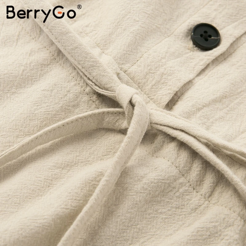 BerryGo льняные платья, женское платье-рубашка, платье с длинным рукавом, элегантное женское платье на пуговицах, vestidos, винтажные летние мини платья, повседневные