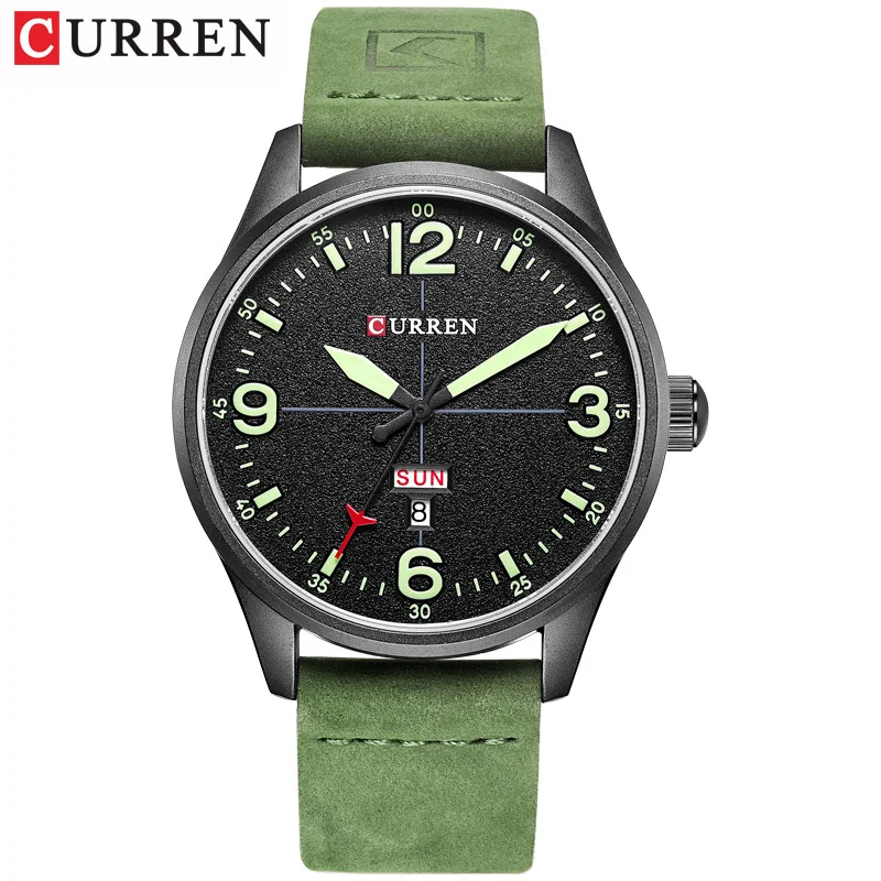 green CURREN простой модный стиль Бизнес наручные часы повседневные кварцевые мужские часы Relogio Masculino Horloges Mannens Saat - Цвет: green
