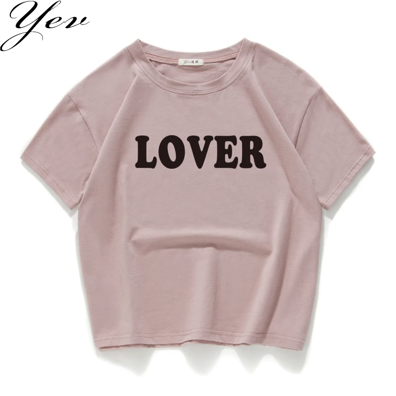 Новинка 2018 летняя мода 100% хлопок женская футболка с принтом LOVER укороченный топ