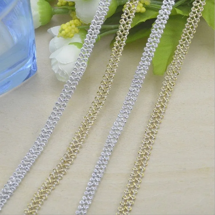 

100 meters/lot DIY Clothes Accessories Gold Silver Curve Lace Trim Sewing Lace Braided Ribbon Lace Free Shipping