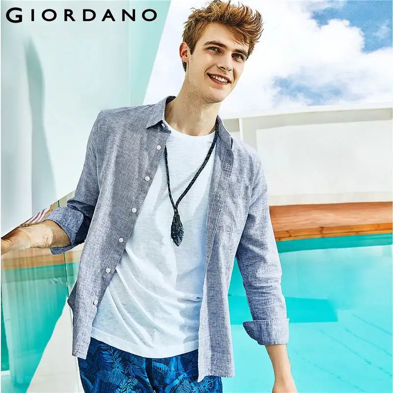 Giordano мужская натуральная хлопчатобумажная рубашка с длинными рукавами данная
