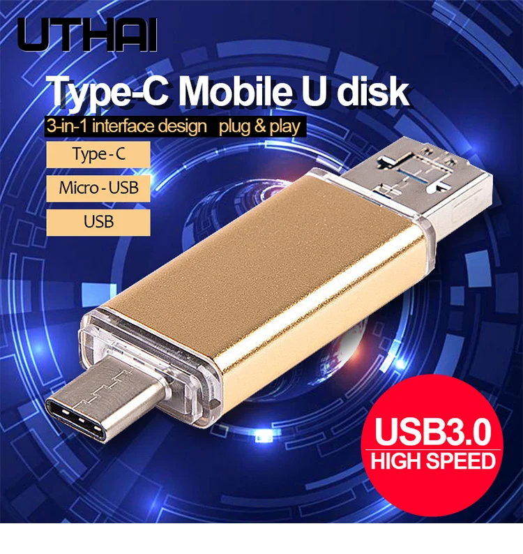 UTHAI C13 USB3.0 флеш-накопитель type-C/Micro/USB3.0 3в1 диск 32 Гб металлический флеш-накопитель 64 ГБ тип C Высокоскоростной U флеш-накопитель 16 Гб