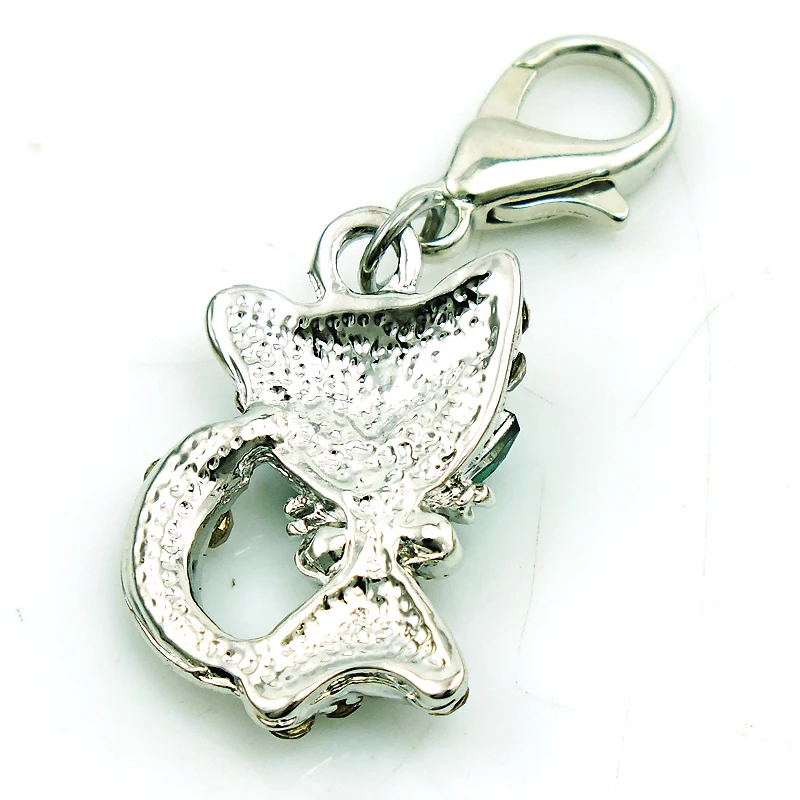 JINGLANG Charms With Lobster Clasp Full Rhinestone Green-eyed Cat Charm Pendant DIY For Jewelry Making Accessories |