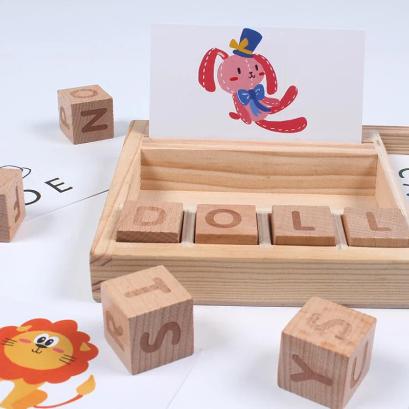 

1Set Cardboard Learning English Letters Spell Game Wooden Early Education Toys For Children Cognitive Puzzle Card Gift