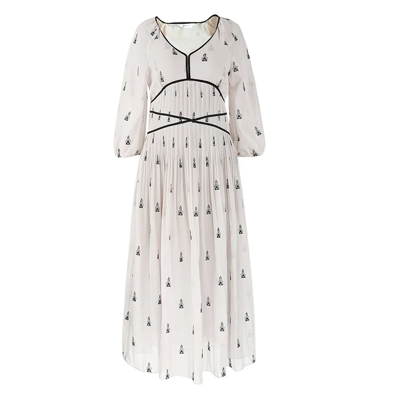 Лето 2017 г. женские платье Элегантный V шеи три четверти рукав шифон Свадебные