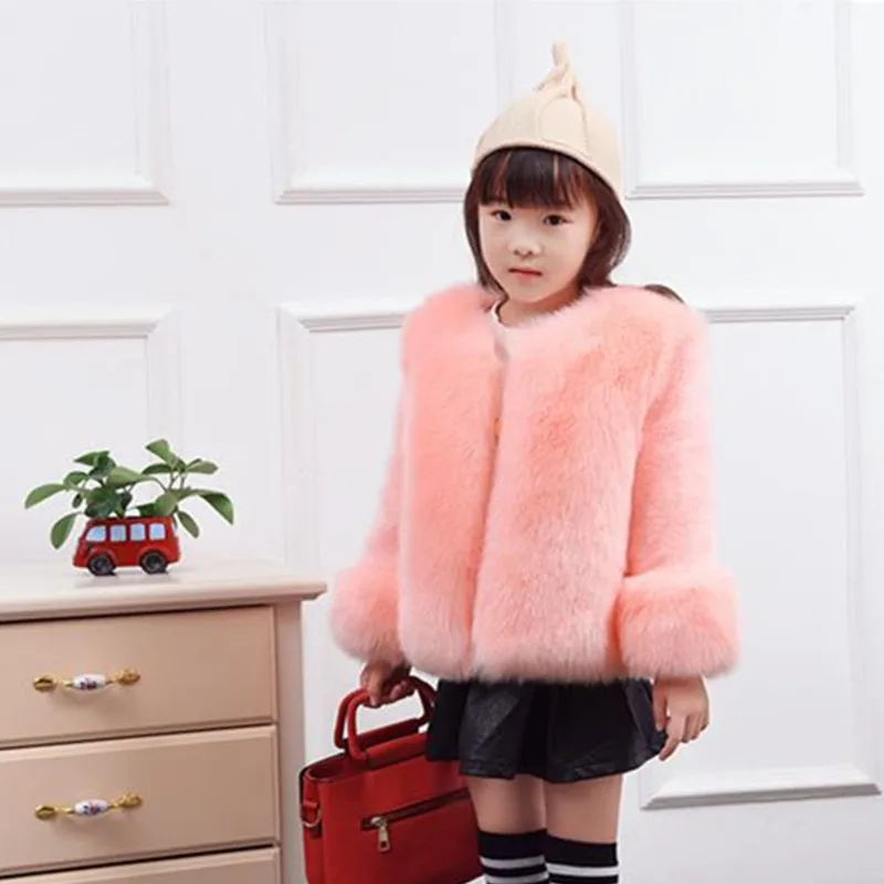 Furry Winter Girls Faux Fur Fleece Coat Warm Jacket Xmas Snowsuit Outerwear Children Kids Clothes Hooded Fake Overcoat F175 | Детская