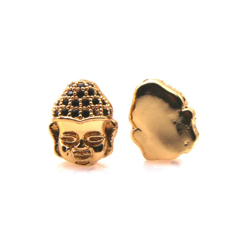 Бусины из черного циркона с микрозакрепкой бусины Будды улыбающимся лицом для