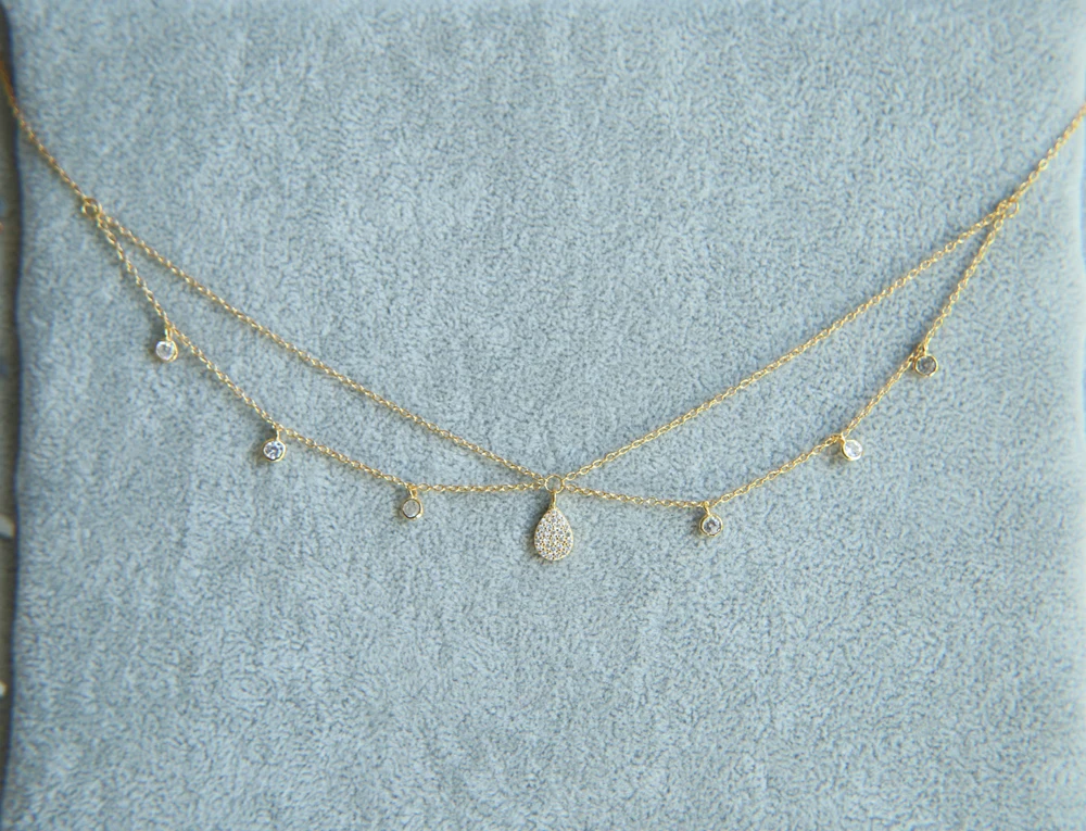 Ожерелье чокер женское золотистое с фианитами 33 + 7 см|women choker necklace|choker fashion