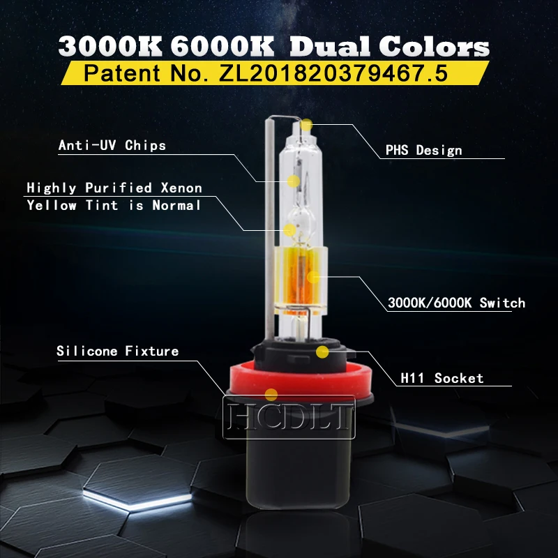 HCDLT 2019 новая двухцветная HID лампа 35 Вт 55 ксенон D2H H11 9005 9006 H7 3000K желтый 6000K белый