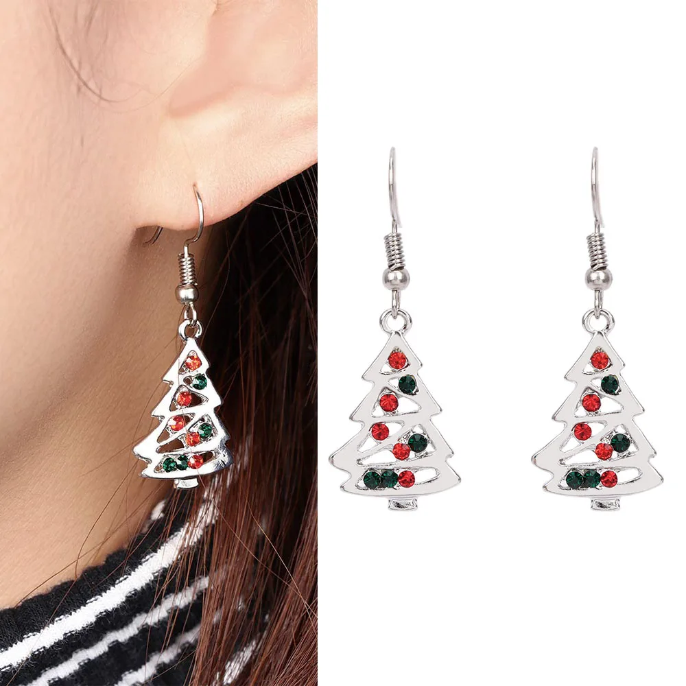

Christmas Tree Shape Stud Earrings Christmas Gift oorbellen Red And Clear Crystal For Women Fashion Christmas Earrings