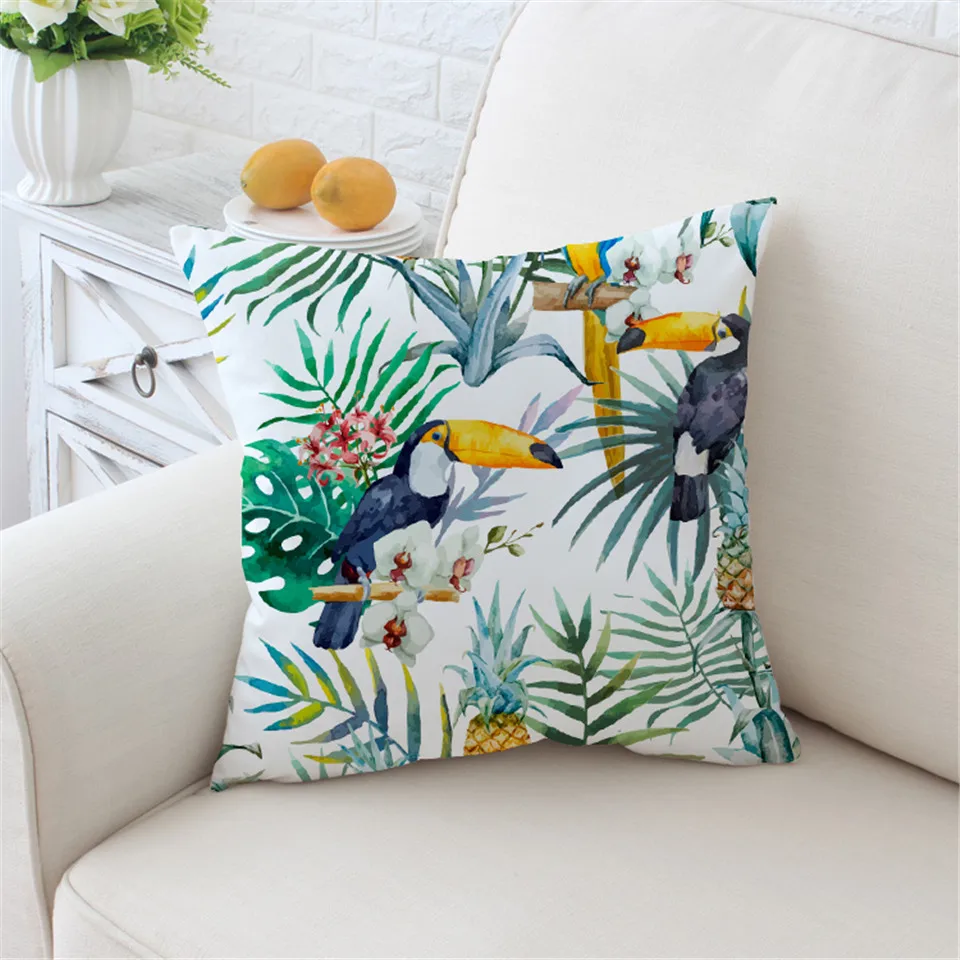 BeddingOutlet Toucan Cushion Cover Floral Pillow Case Tropical Plant Throw Pineapple Decorative Covers 45cmx45cm|Наволочки| |