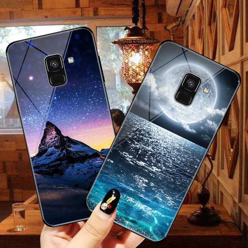 Звездное небо Футляр для телефона 5,6 дюйма для samsung Galaxy A5 A8 закаленное стекло чехол для samsung Galaxy A8 Plus 6,0"
