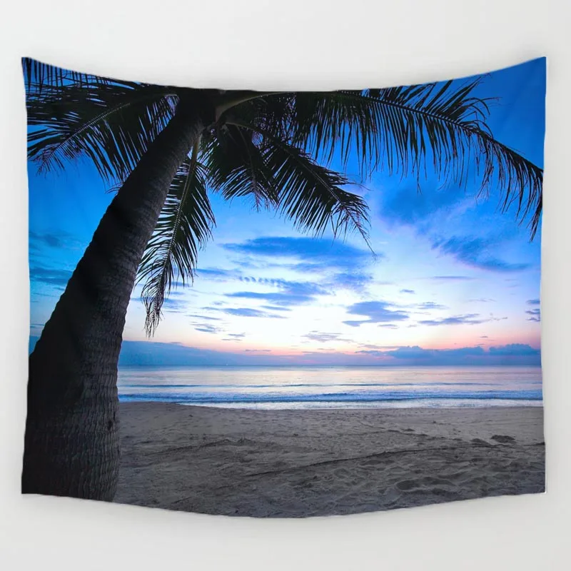 Comwarm Cozy Sunset Coastal Natural Scenery Wall Hanging Gobelin Mural Coconut Tree Printed Polyester Tapestry Bedroom Decor Art | Дом и сад