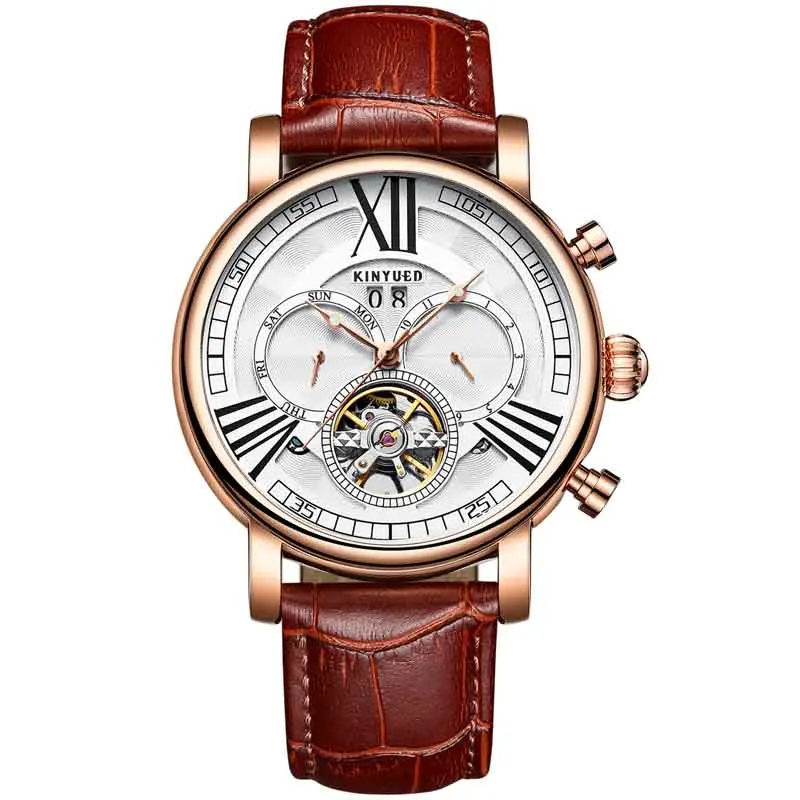 KINYUED часы-скелетоны от ведущего бренда, автоматические Tourbillon, механические часы для мужчин, водонепроницаемые спортивные военные часы horloges mannen, Прямая поставка - Цвет: Gold Brown