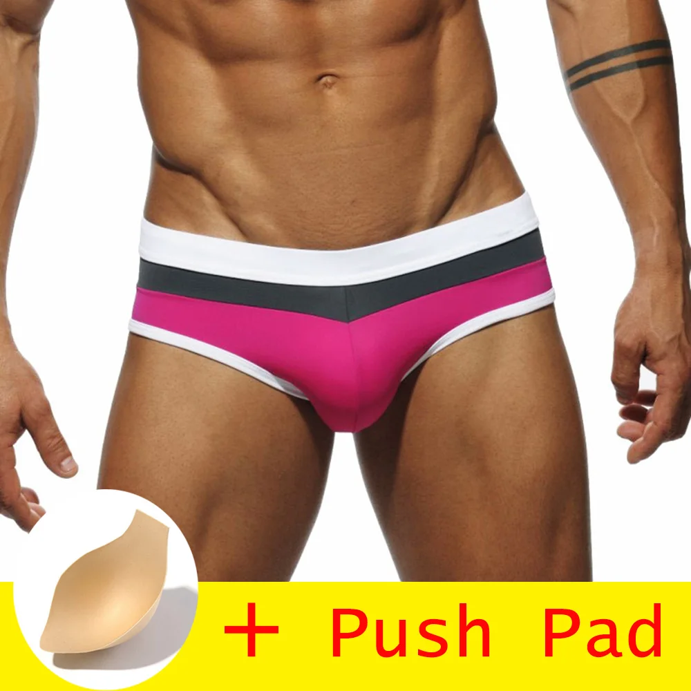 white grey pink pad 17 видов стилей одежда для плавания, мужские плавки с пуш-падом, сексуальный купальный костюм, водонепроницаемые плавки для плавания, шорты для купания - Цвет: white grey pink pad
